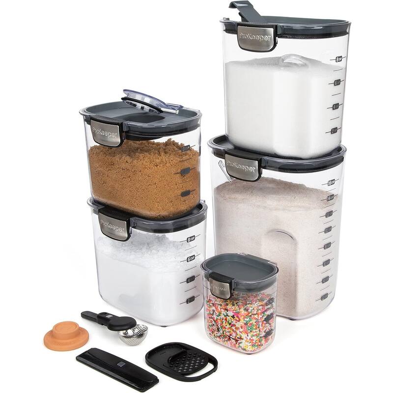 ProKeeper+ 9 Piece Clear Plastic Airtight Food Flour and Sugar Baker's Kitchen Storage Organization Container