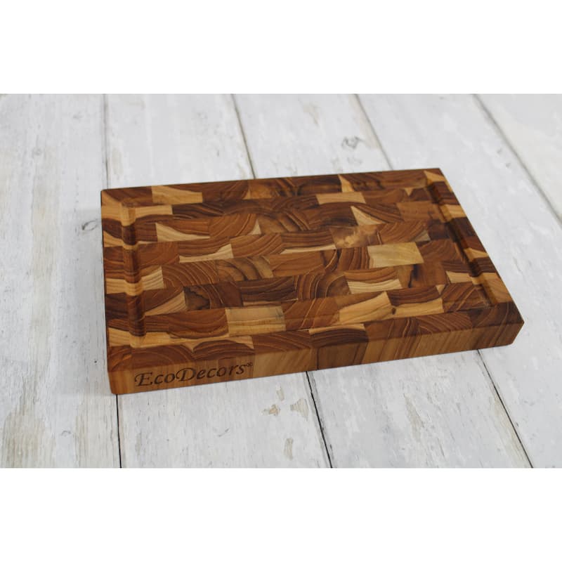 EcoDecors FSC Certified, Teak Cutting Board, 10" x 6", it is a Compact Reversible End Grain Wood Board for Snacks
