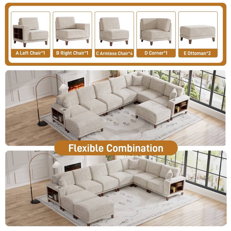 Transitional Modular Storage Sectional with Ottoman