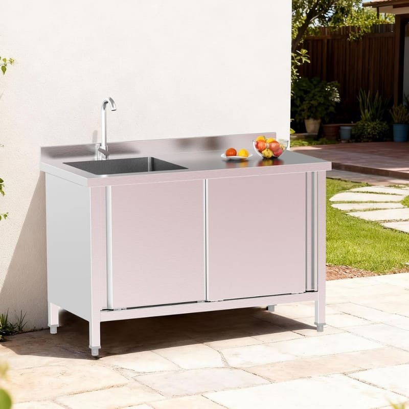 47.2 In. Freestanding Stainless Steel Sink Utility Sink With Storage Cabinet - N/A