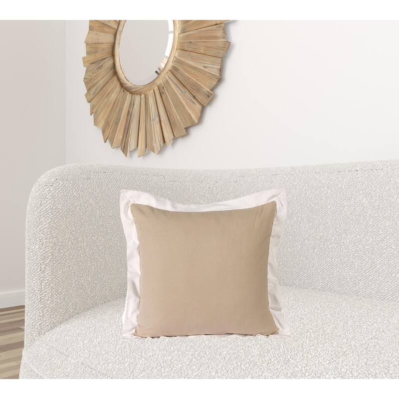 HomeRoots 20" X 20" Beige And White 100% Cotton Geometric Zippered Pillow