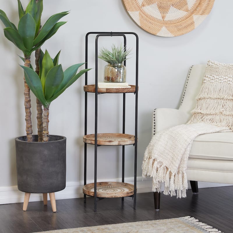 Wood 4 Shelves Shelving Unit - Brown - Roche River Decor
