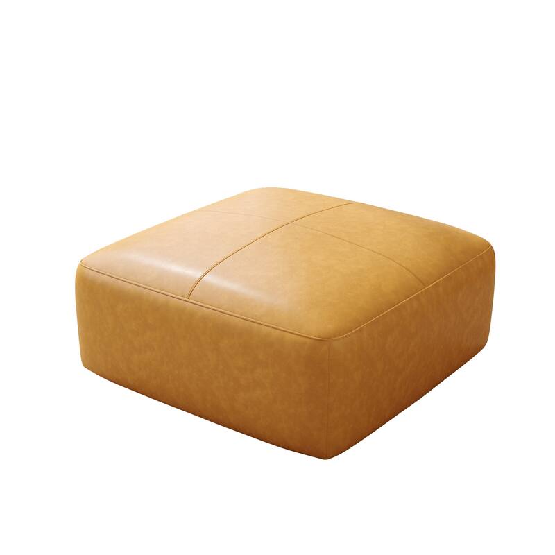 35" Genuine Leather Ottoman, Upholstered Ottoman for Living Room
