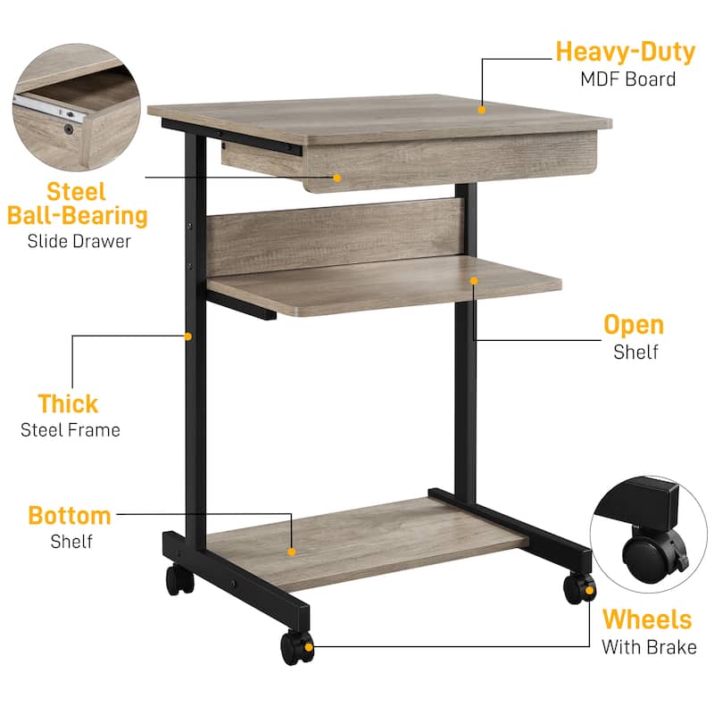 Yaheetech Rolling Computer Desk Table Tray Desk with Drawer and Shelf