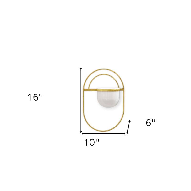 HomeRoots Set of Three Gold And White Metal 10 Ounce Wall Planters - 10' X '16' X '6