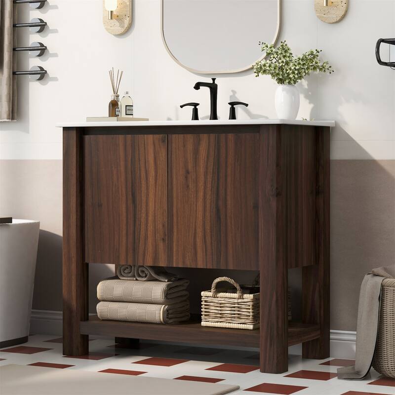 36" Modern Bathroom Vanity with Rectangle Ceramic Sink