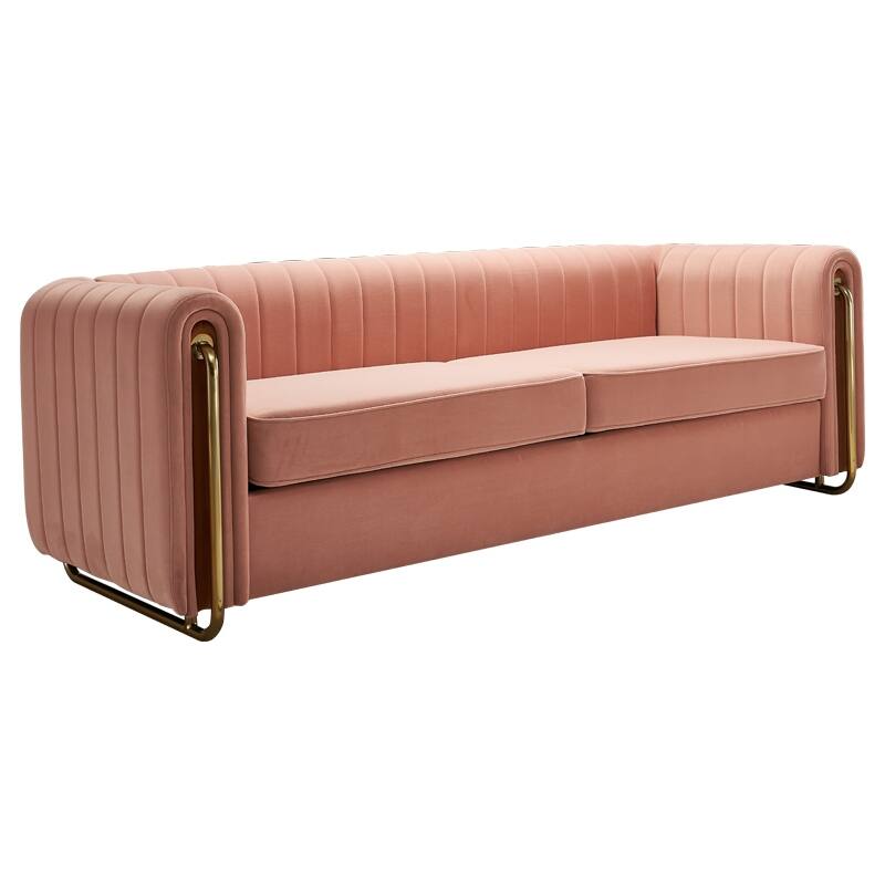 Modern Velvet Sofa with Channel Tufting & Gold Steel Legs - 3 Seater Couch