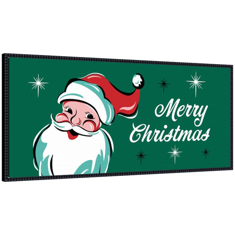 Kate and Laurel Sylvie Beaded Retro Santa Merry Christmas Framed Canvas by Heather Dutton - 18x40