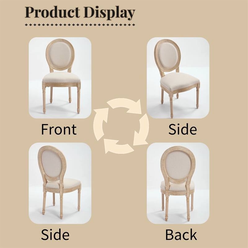 French Country Dining Chairs Set of 2,Upholstered Chairs w/Round Back