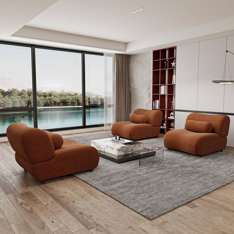 Chenille Modular Sectional Sofa Set, 3-Seater with Curved Design
