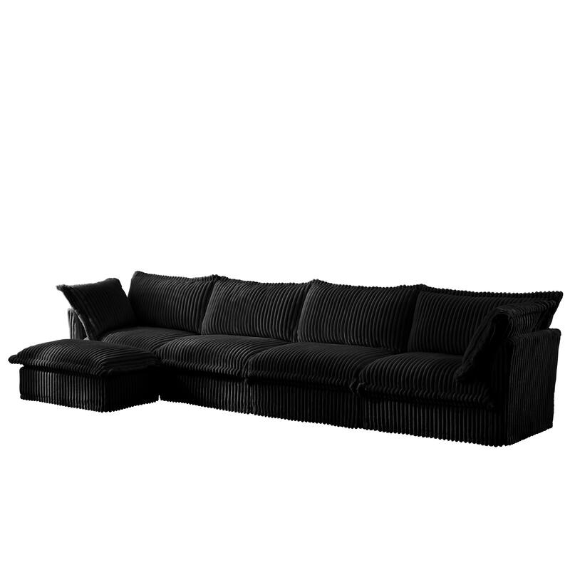 156" Corduroy Modular Sectional Sofa w/ Removable Slipcovers, Ottoman