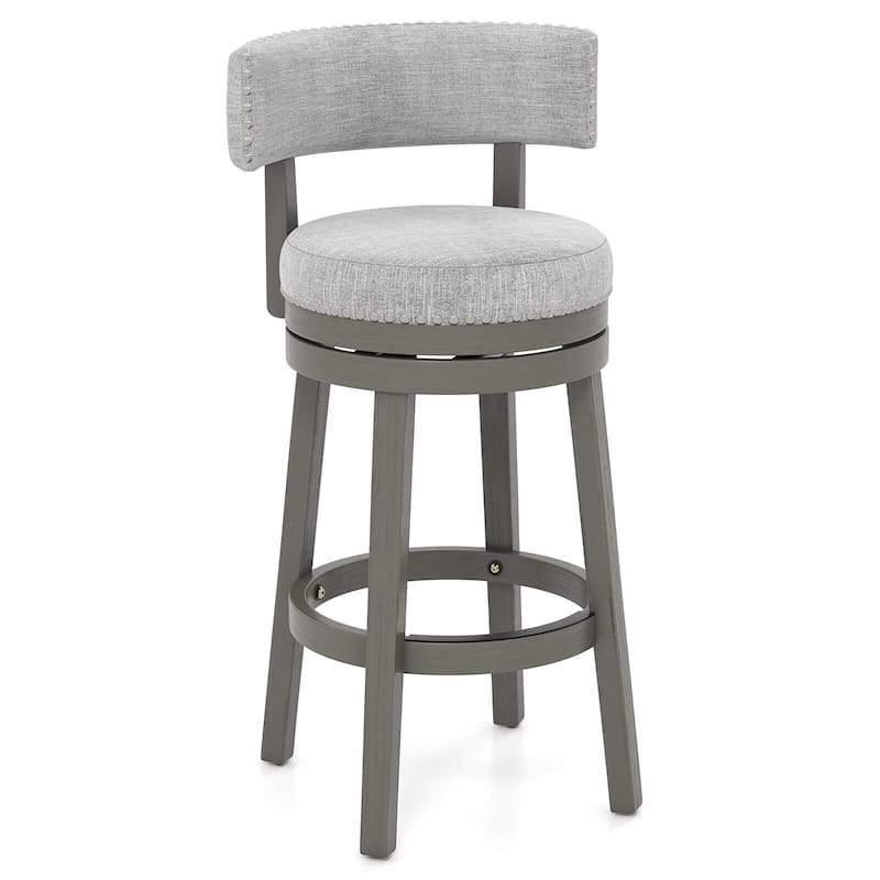 Gymax Upholstered Swivel Bar Stool Wooden Bar Height Kitchen Chair w/ - Bar Height - Grey - Single