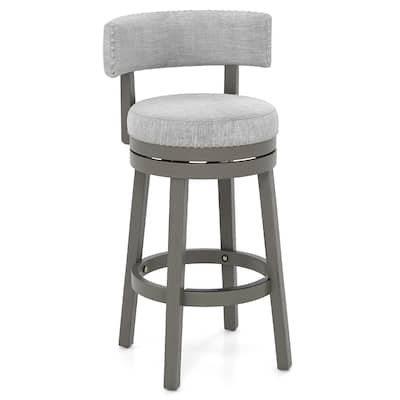 Gymax Upholstered Swivel Bar Stool Wooden Bar Height Kitchen Chair w/