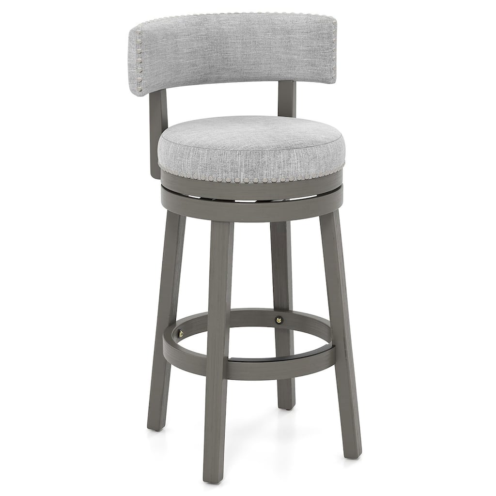 Gymax Upholstered Swivel Bar Stool Wooden Bar Height Kitchen Chair w/