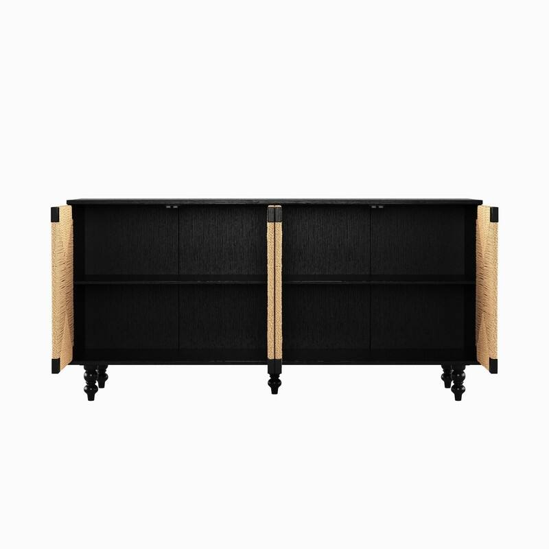 59" Sideboard Buffet Cabinet with Elegant Handwoven Seagrass Doors for Stylish Home Storage