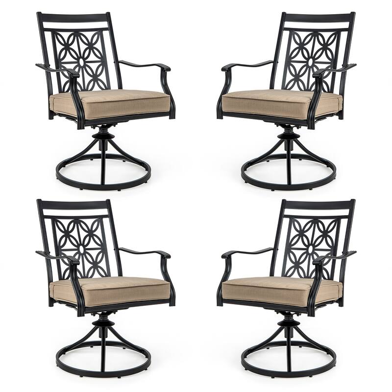 Gymax Patio Metal Swivel Chairs Set of 4 Fabric Bistro Rocker Chairs - Black