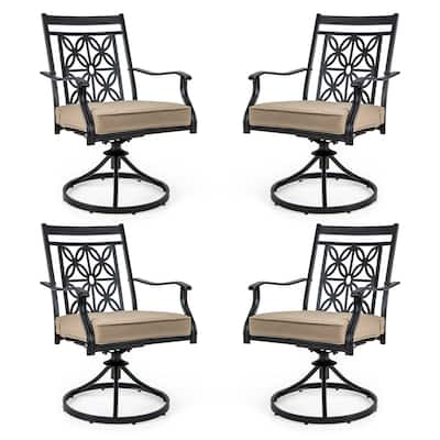 Gymax Patio Metal Swivel Chairs Set of 4 Fabric Bistro Rocker Chairs