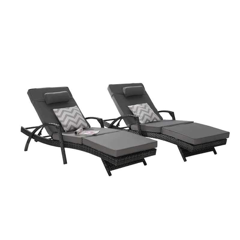 Outdoor Wicker Long Reclining Chair Set of 2 with Cushions