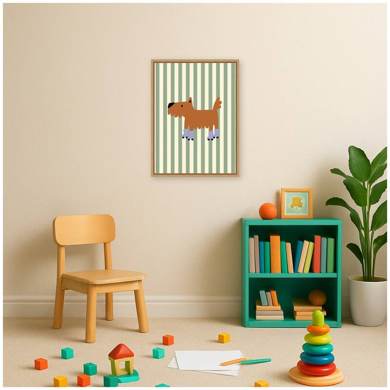 Kate and Laurel Skating Dog by Laura Moss Framed Canvas Wall Art Print