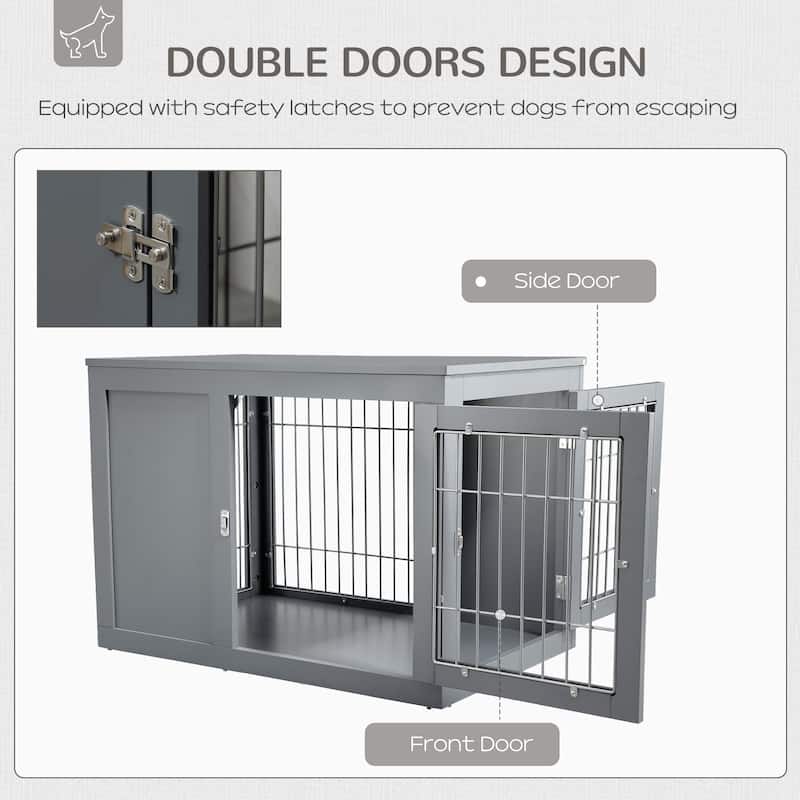 Dog Crate Furniture Steel Indoor Pet Kennel Cage with Double Doors and Locks