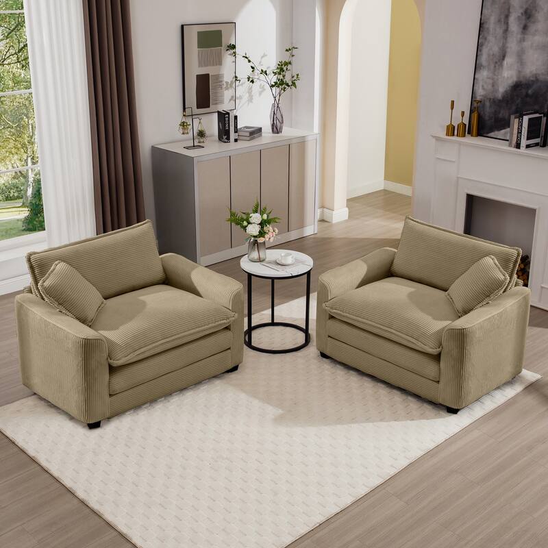 2 Pieces Deep Seated Sofa Set with Removable Armrests, 1+1Seat Flexible Combinations with Throw Pillows for Livingroom
