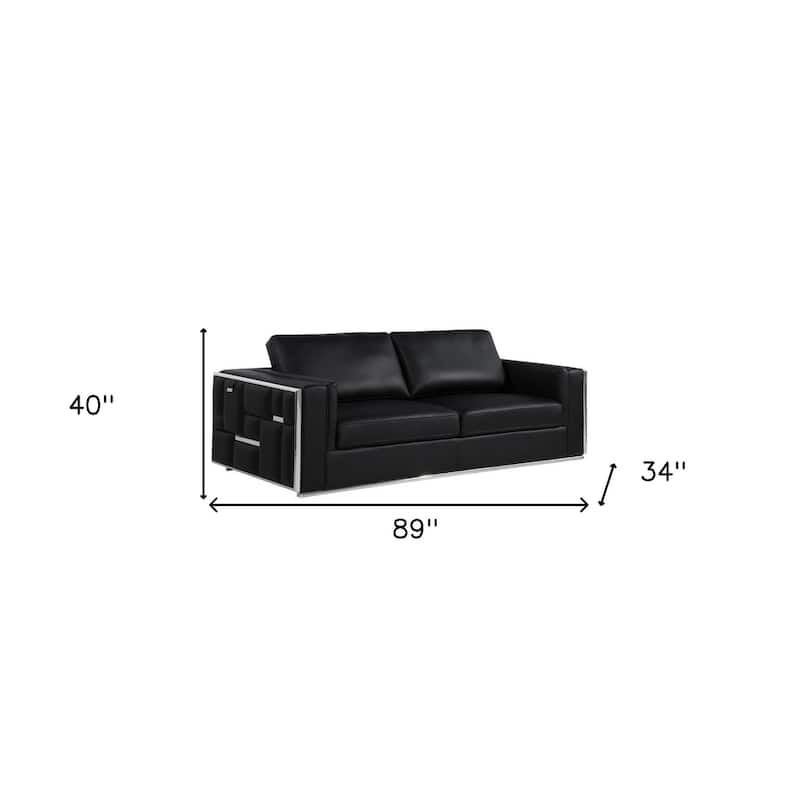 HomeRoots Black Top Grain Leather Five Person Seating Set