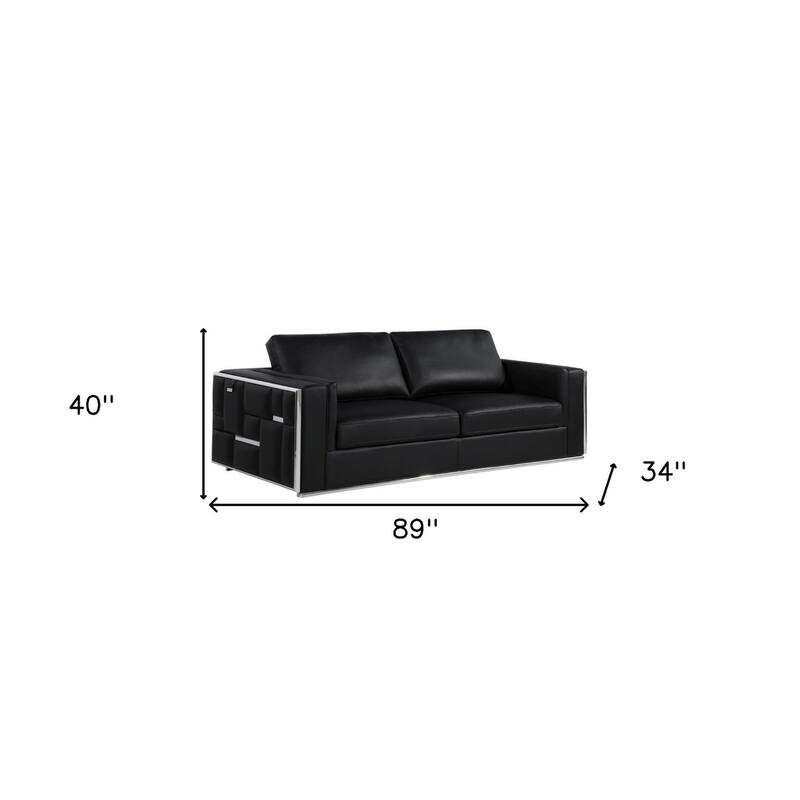 HomeRoots Two Piece Indoor Black Italian Leather Four Person Seating Set
