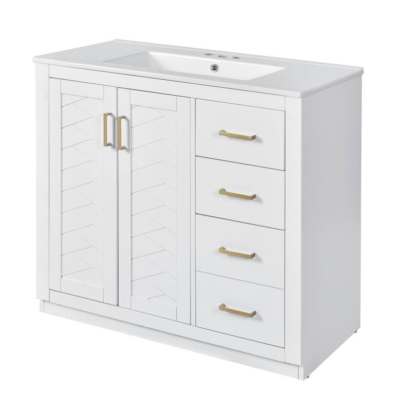 36'' Bathroom Vanity with Ceramic Sink Combo, Solid Wood Frame, Freestanding Vanity Set with 3 Drawers& Soft Closing Doors