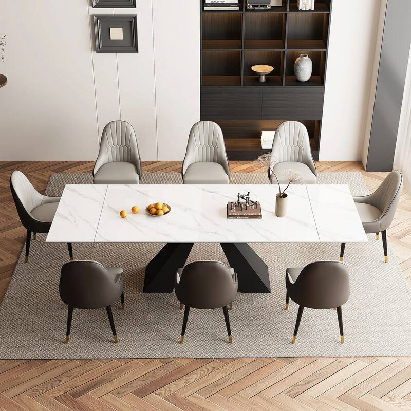 9 - Piece 110.23'' Extendable Sintered Stone Dining Table with 8 Chairs Dining Set - Finland White
