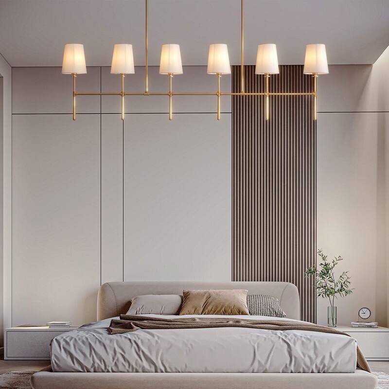 KAYLA 6-Light Chandelier, 42" Wide Modern Dining Room Light Fixture - Gold