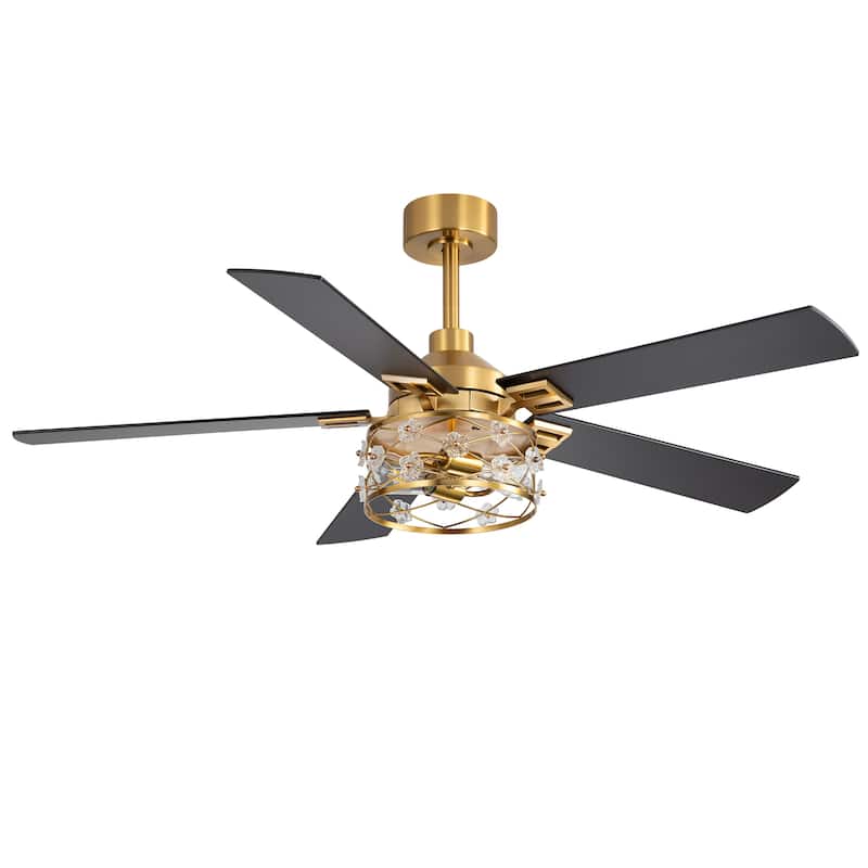 52" Reversible 5-Blade Farmhouse Glam Floral Glass Caged Ceiling Fan with Light and Remote