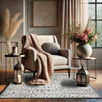 Bibb Home Washable Flannel Printed Accent Rug with Latex Back