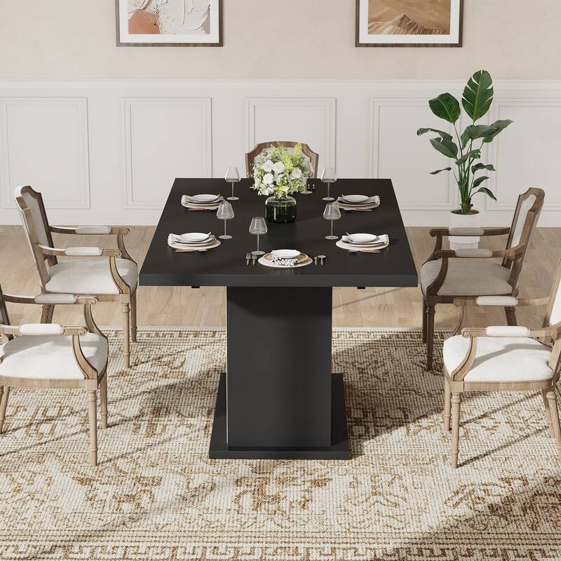 Home Office Table Dining Table for 4-6, Wood Kitchen Table Coffee Table with Hidden Storage Shelves - White+Black