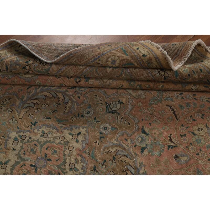 Distressed Floral Tabriz Persian Area Rug Handmade Wool Carpet - 9'10" x 12'9"
