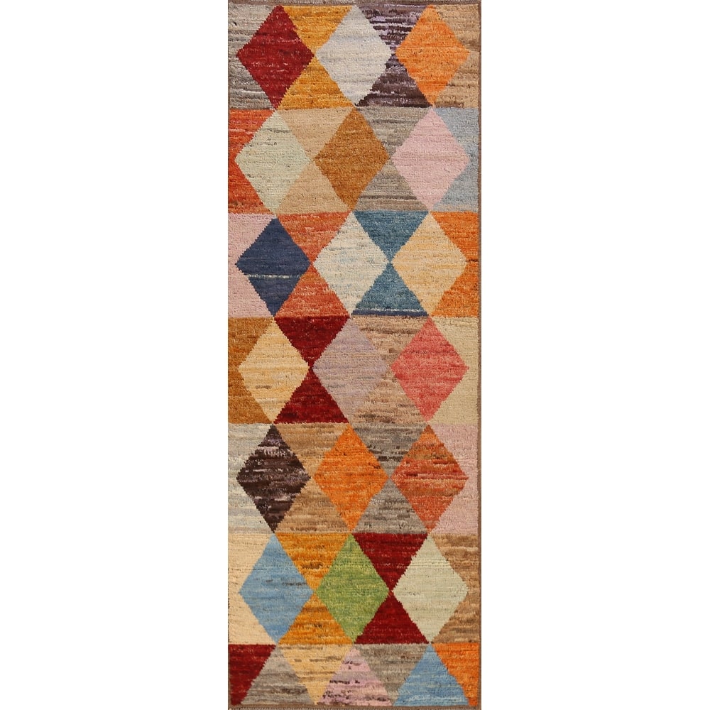 All-Over Trellis Moroccan Oriental Runner Rug Hand-Knotted Wool Carpet - 2'11" x 9'11"