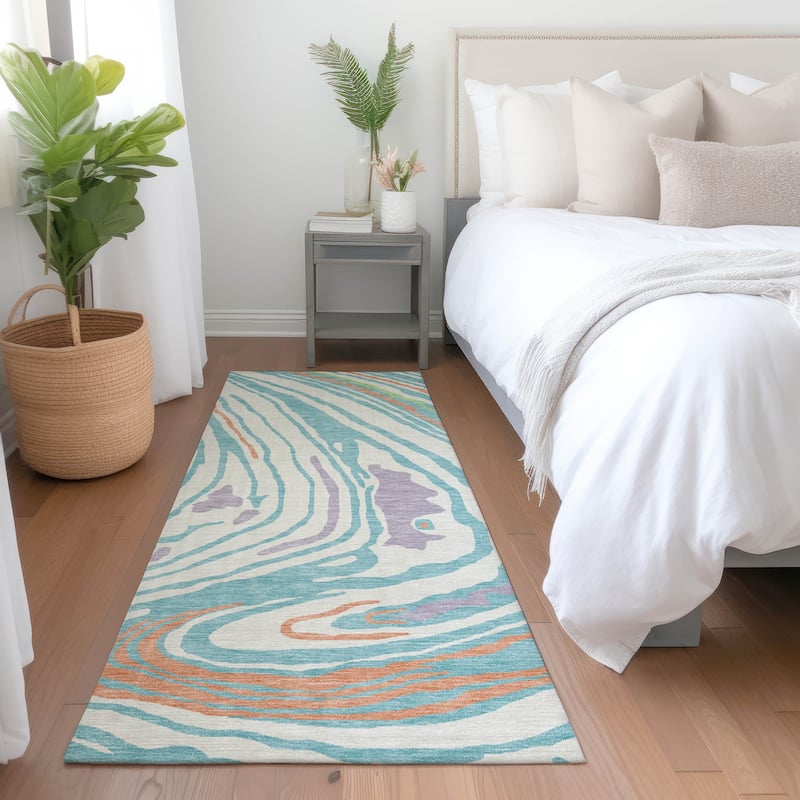 Machine Washable Indoor/ Outdoor Abstract Brushstrokes Chantille Rug - Linen - 2'3" x 7'6"