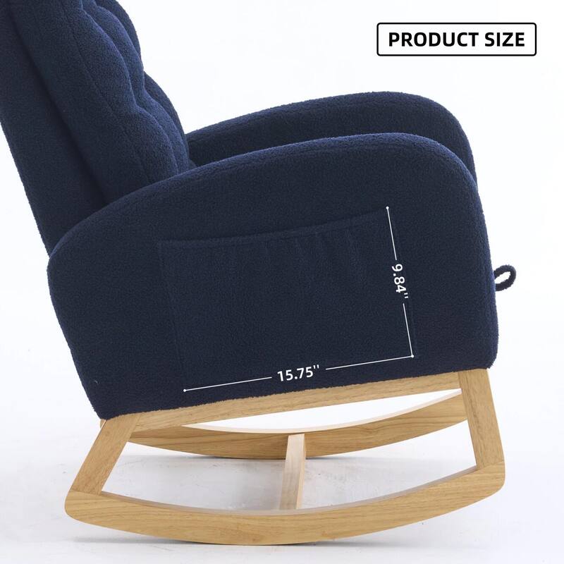 Plush Accent Rocking Chair with Footrest, Cream White High-Back Rocker, Rubber Wood Lounge Chair for Nursery & Living Room