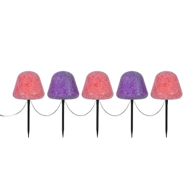 Set of 5 LED Gumdrop Pathway Lights - Orange and Purple