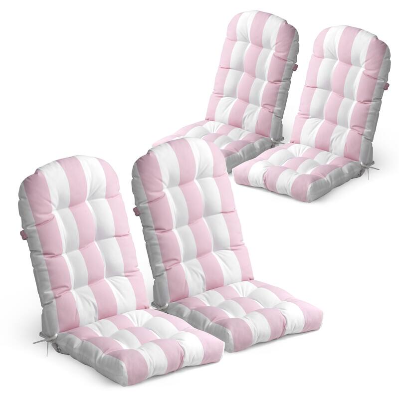 Outdoor Adirondack Chair Cushion Thickened Patio Chair Pad Lounge Rocking Chair Cushion - 4PC - Pink&White