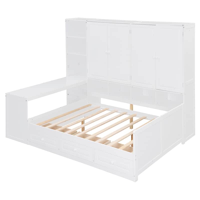 Daybed with Storage Drawers, Built-In Desk, Cabinets, and Shelves, Space-Saving Design