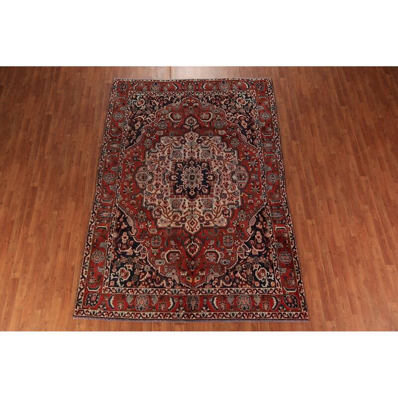 Medallion Bakhtiari Persian Vintage Rug Handmade Wool Carpet - 6'8" x 9'9"