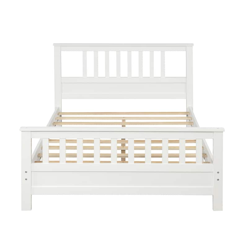 Twin Size Wood Platform Bed with Headboard and Footboard, White