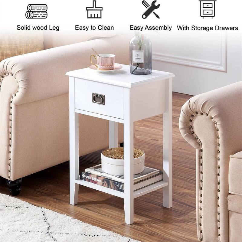 Nightstands Set of 2 Side End Table with Drawers for Bedroom