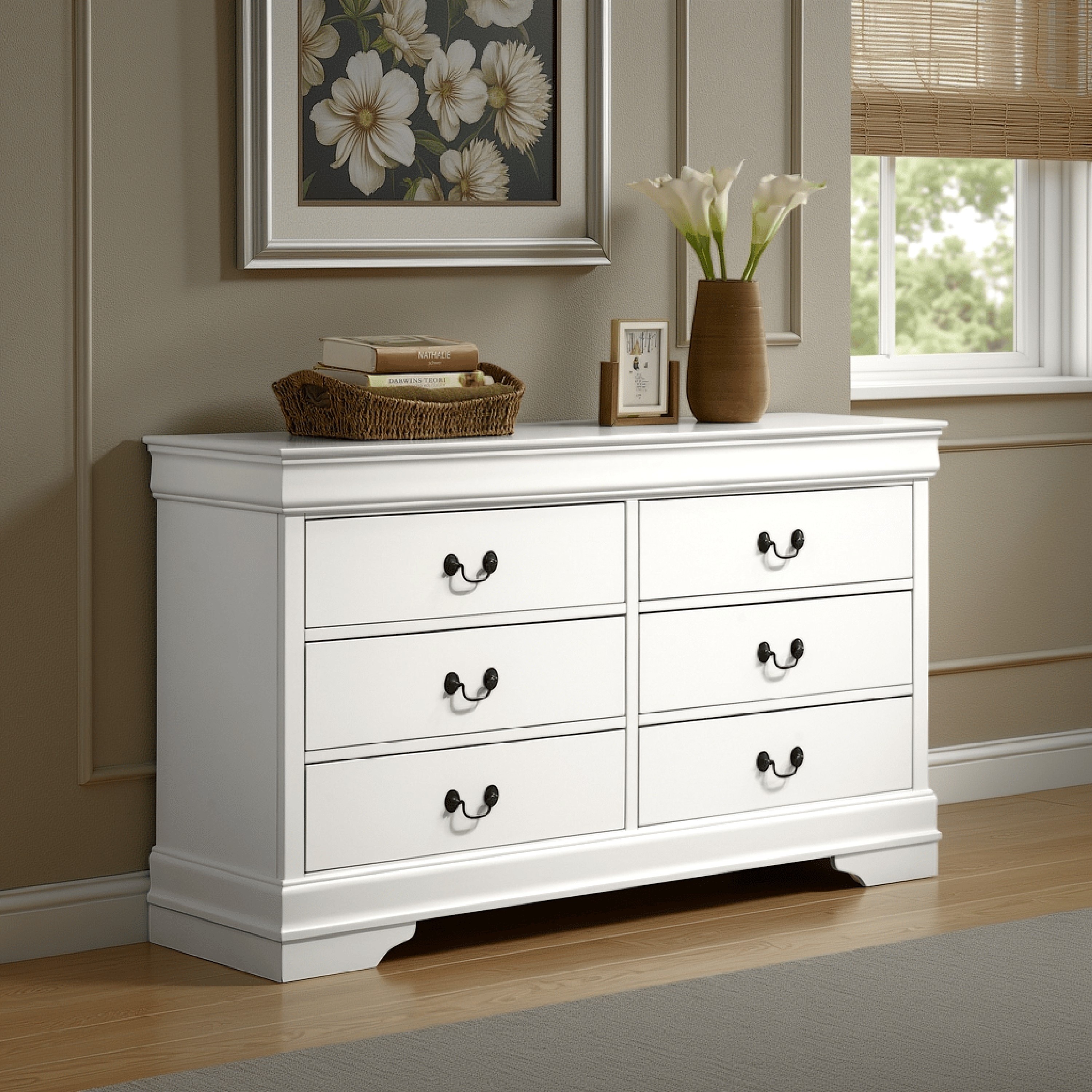 white wide dresser San Mateo 10-Drawer Sized precisely at 15 D x 47.5 W x 30 H Nim Wide Dresser, 6 Storage