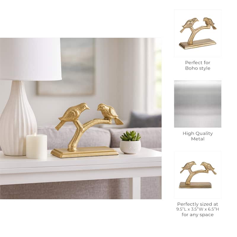 Decorative Metal Charming Birds Figurine - 10", Gold & Metallic - 9.5"