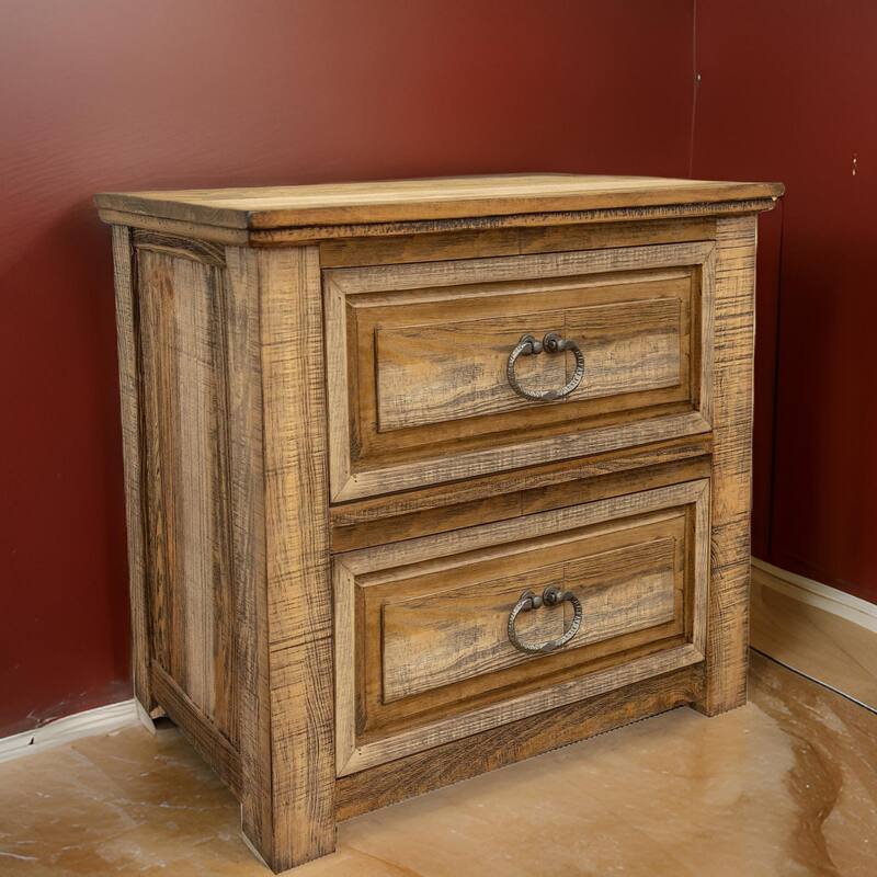 27 Inch 2 Drawer Nightstand Solid Pine and Mango Wood Light Brown