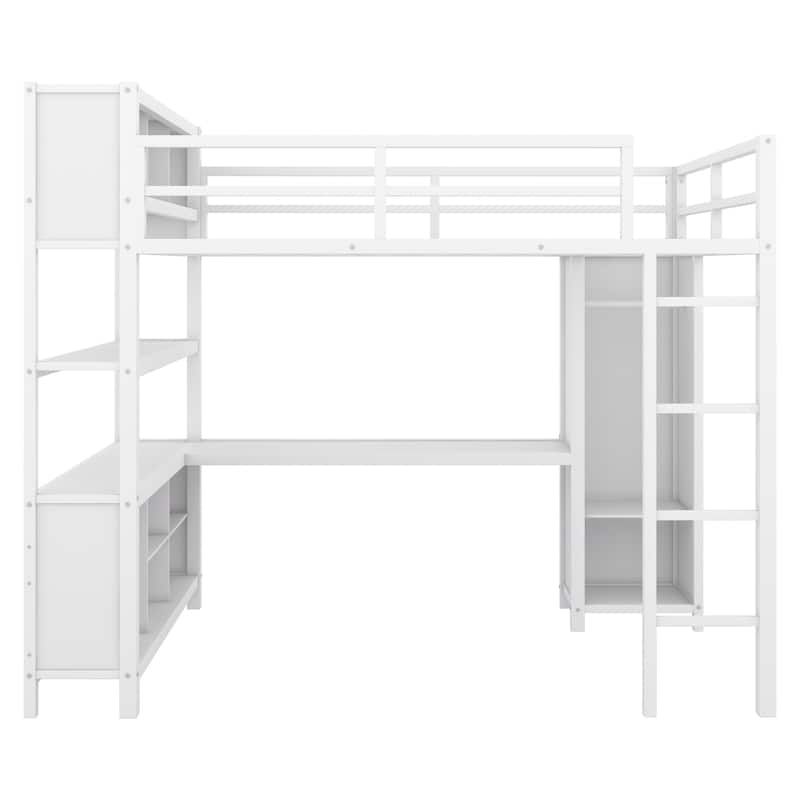 Full Metal Loft Bed with Wardrobe & Desk
