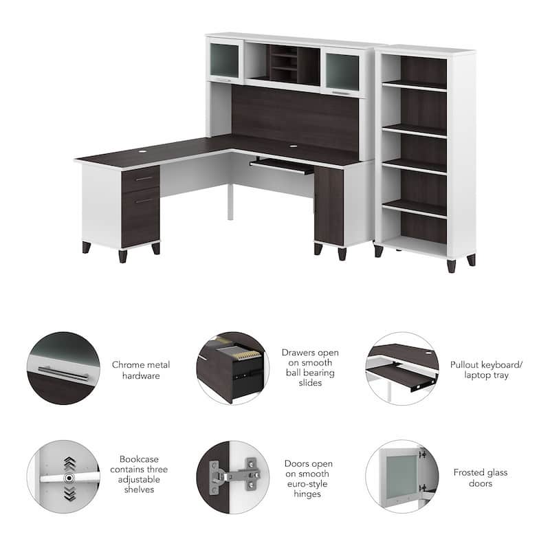 Somerset 72W L Shaped Desk with Hutch and 5 Shelf Bookcase