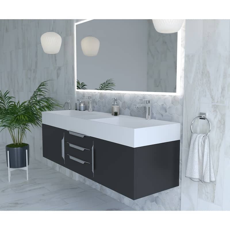 Amazon 60" Wall Mounted Bathroom Vanity Set w/ White Top