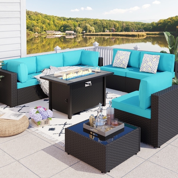 8 Piece Sectional Seating Group with Fire Pit - On Sale